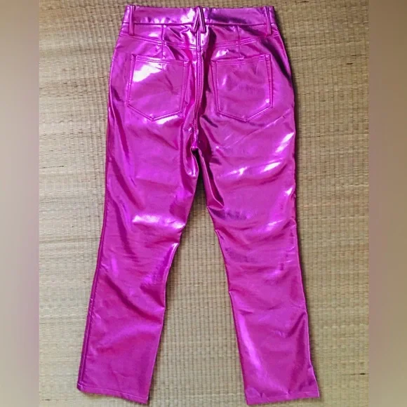 GOOD AMERICAN GOOD ICON High Rise Straight Jeans in Powder Pink Metallic Sz 6/28
